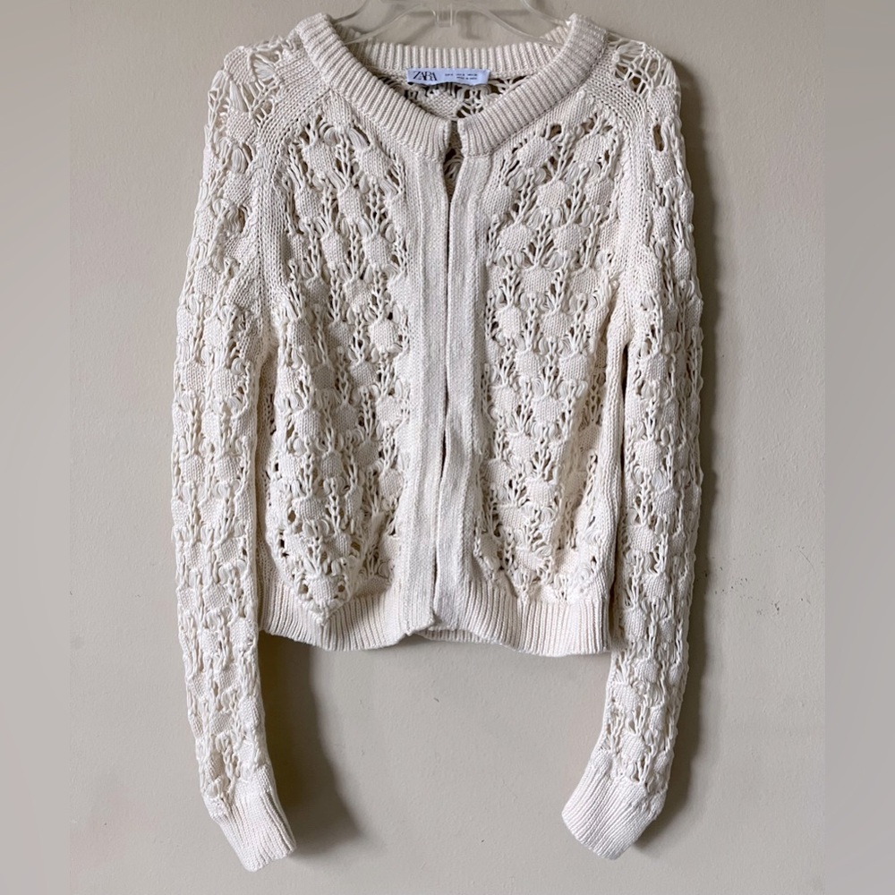 ZARA  Crochet Cardigan Sweater with Hook Closure